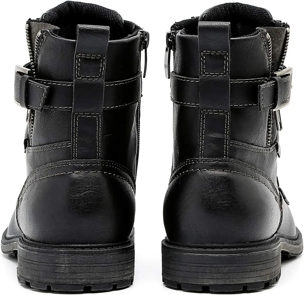 AMAPO Men Oxford Boots, Buckle Dress Boot, Casual Men Boots Lace-Up Side Zipper