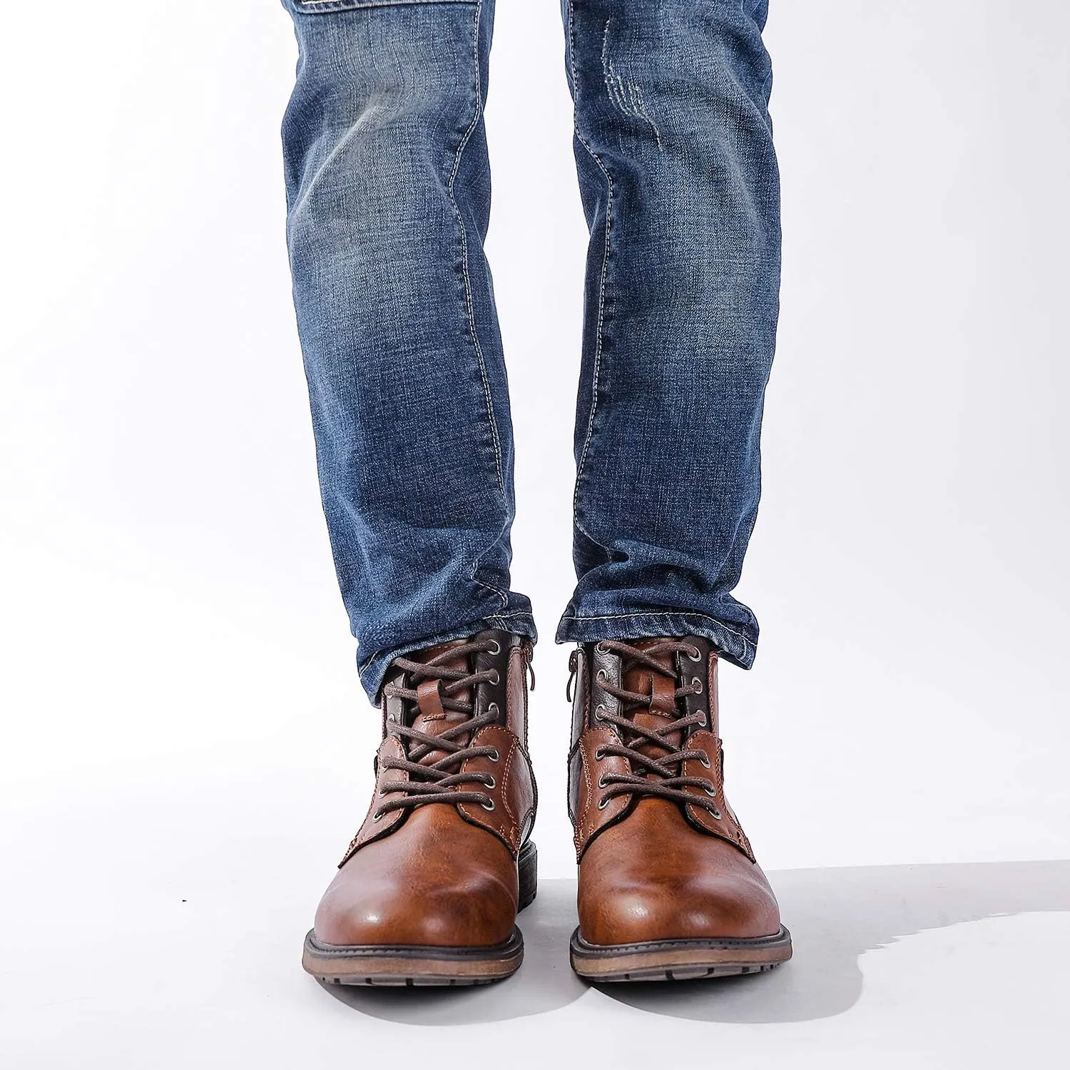 AMAPO Men Oxford Boots, Buckle Dress Boot, Casual Men Boots Lace-Up Side Zipper