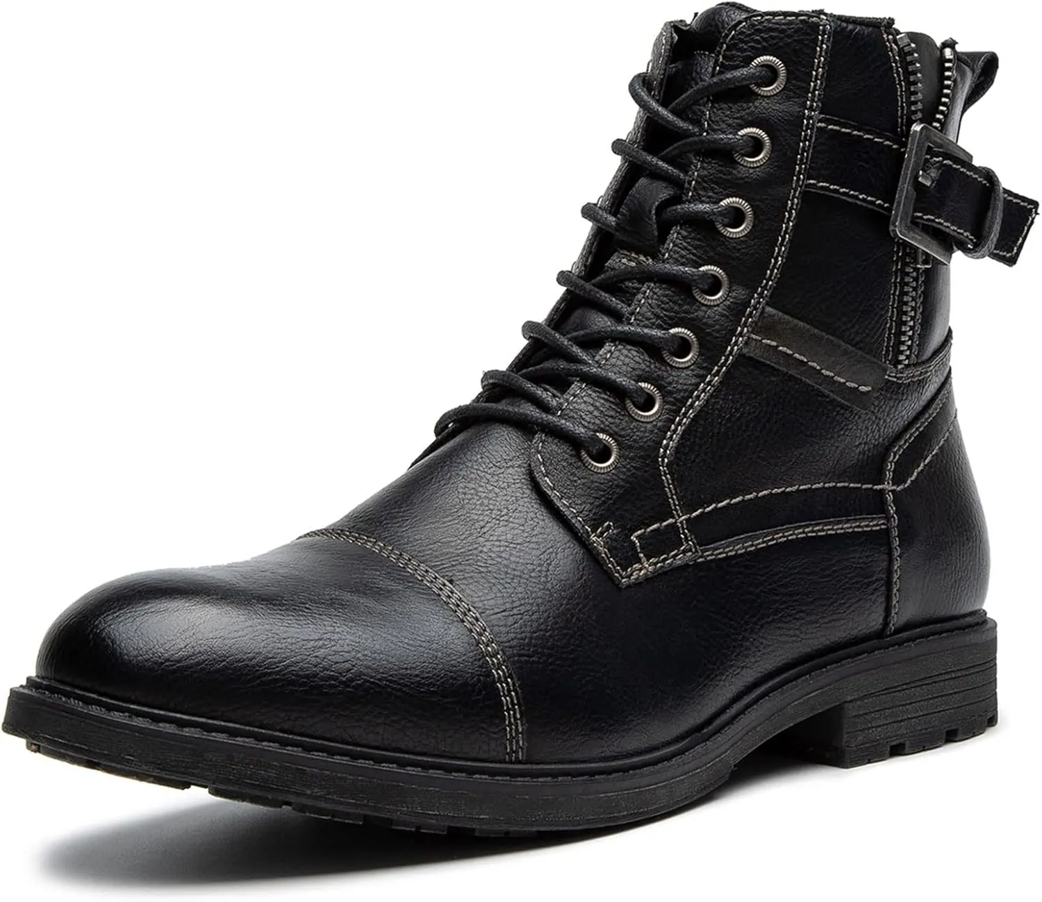 AMAPO Men Oxford Boots, Buckle Dress Boot, Casual Men Boots Lace-Up Side Zipper