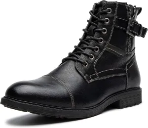 AMAPO Men Oxford Boots, Buckle Dress Boot, Casual Men Boots Lace-Up Side Zipper