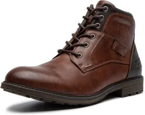 AMAPO Men Oxford Boots, Buckle Dress Boot, Casual Men Boots Lace-Up Side Zipper