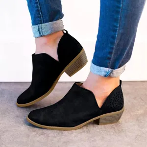 Ankle Booties for Women Low Heel V Cut Back Womens Ankle Boots Pointed Toe Faux Stacked Chunky Heels Tassels Side Zipper Booties