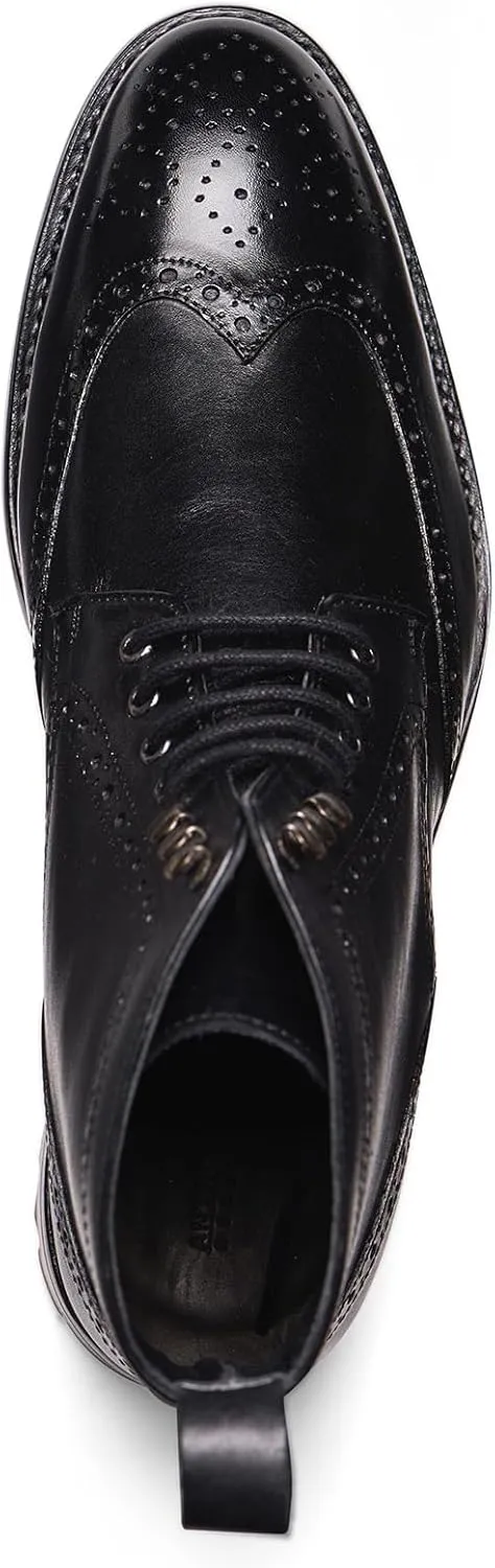 Anthony Veer Grant Wingtip Dress Boots for Men | Lace-Up | Brogue Design | Goodyear Welt Construction | Commando Rubber Outsole & Ortholite® Cushioned Footbed | Full Grain Calfskin Leather