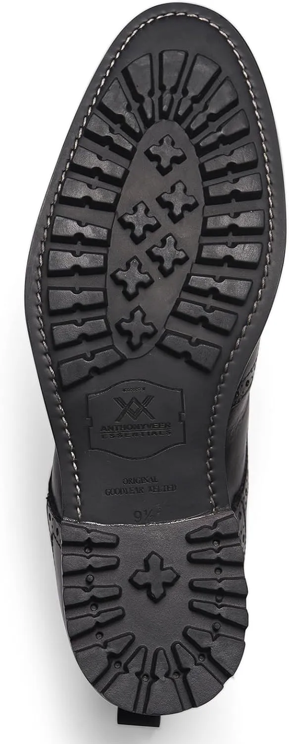 Anthony Veer Grant Wingtip Dress Boots for Men | Lace-Up | Brogue Design | Goodyear Welt Construction | Commando Rubber Outsole & Ortholite® Cushioned Footbed | Full Grain Calfskin Leather