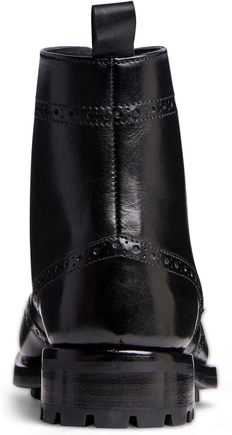 Anthony Veer Grant Wingtip Dress Boots for Men | Lace-Up | Brogue Design | Goodyear Welt Construction | Commando Rubber Outsole & Ortholite® Cushioned Footbed | Full Grain Calfskin Leather