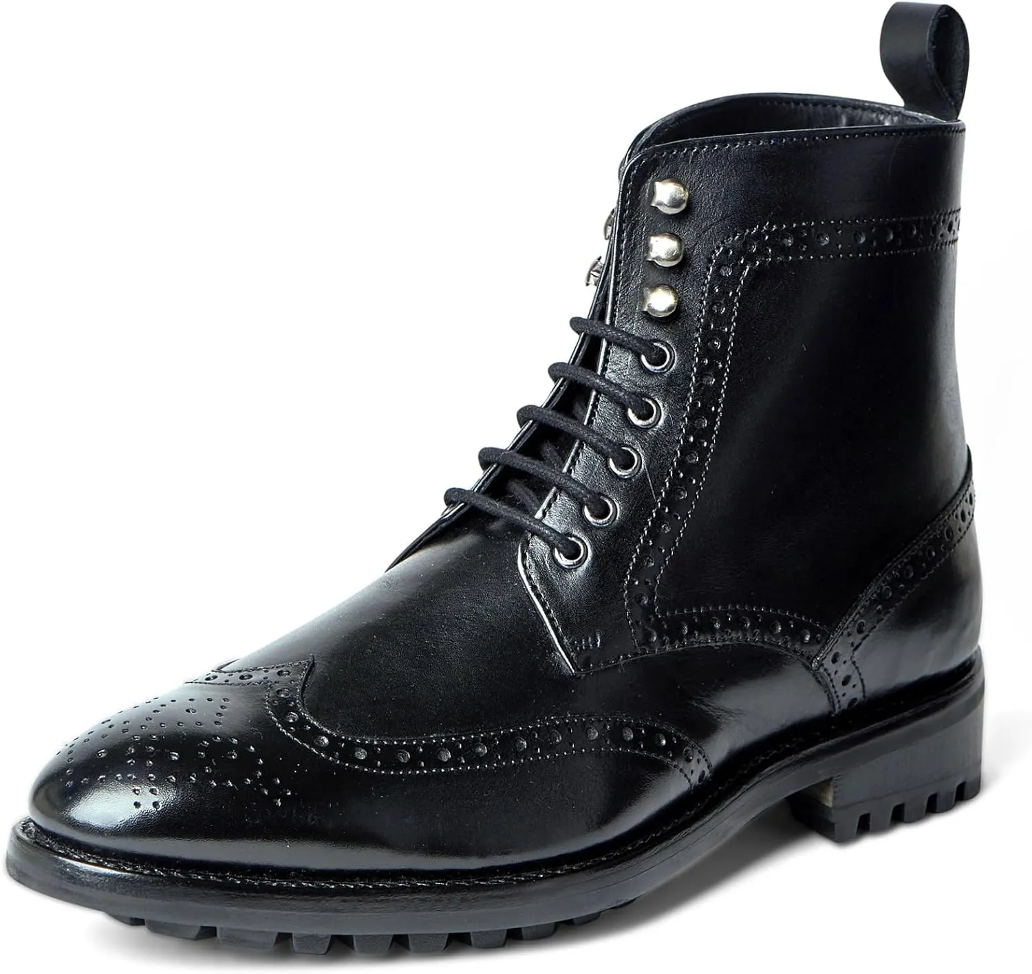 Anthony Veer Grant Wingtip Dress Boots for Men | Lace-Up | Brogue Design | Goodyear Welt Construction | Commando Rubber Outsole & Ortholite® Cushioned Footbed | Full Grain Calfskin Leather