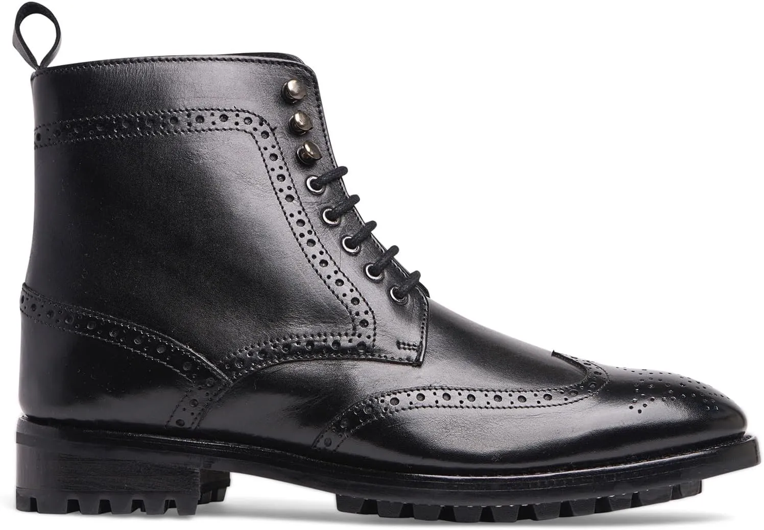 Anthony Veer Grant Wingtip Dress Boots for Men | Lace-Up | Brogue Design | Goodyear Welt Construction | Commando Rubber Outsole & Ortholite® Cushioned Footbed | Full Grain Calfskin Leather