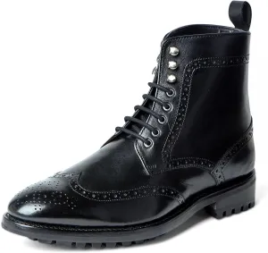 Anthony Veer Grant Wingtip Dress Boots for Men | Lace-Up | Brogue Design | Goodyear Welt Construction | Commando Rubber Outsole & Ortholite® Cushioned Footbed | Full Grain Calfskin Leather
