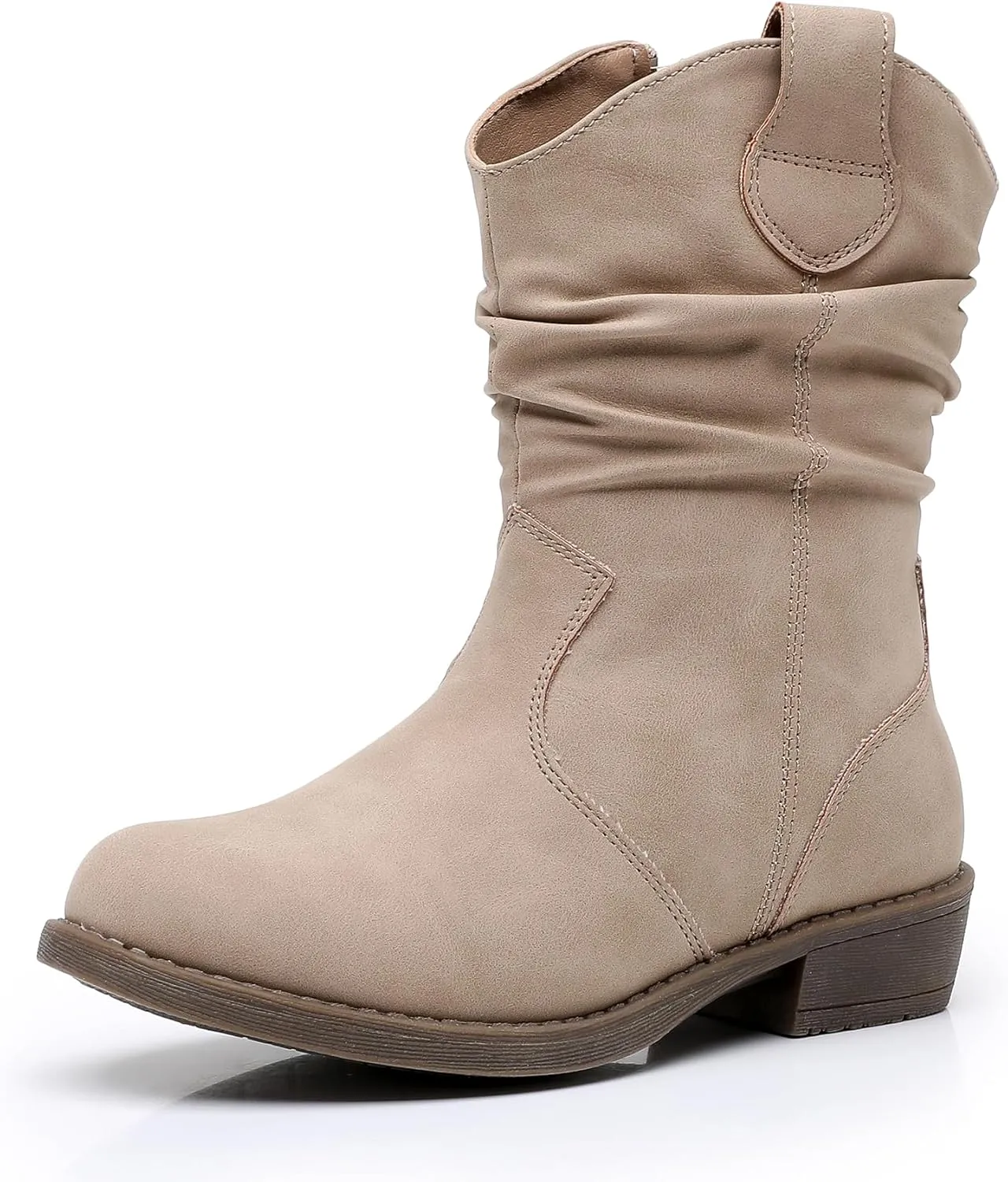 Apakowa Girls Cowgirl Boots Girls Western Slouch Mid-Calf Boots with Side Zipper Soft Faux Suede Fashion Dress Boots for Little & Big Kids
