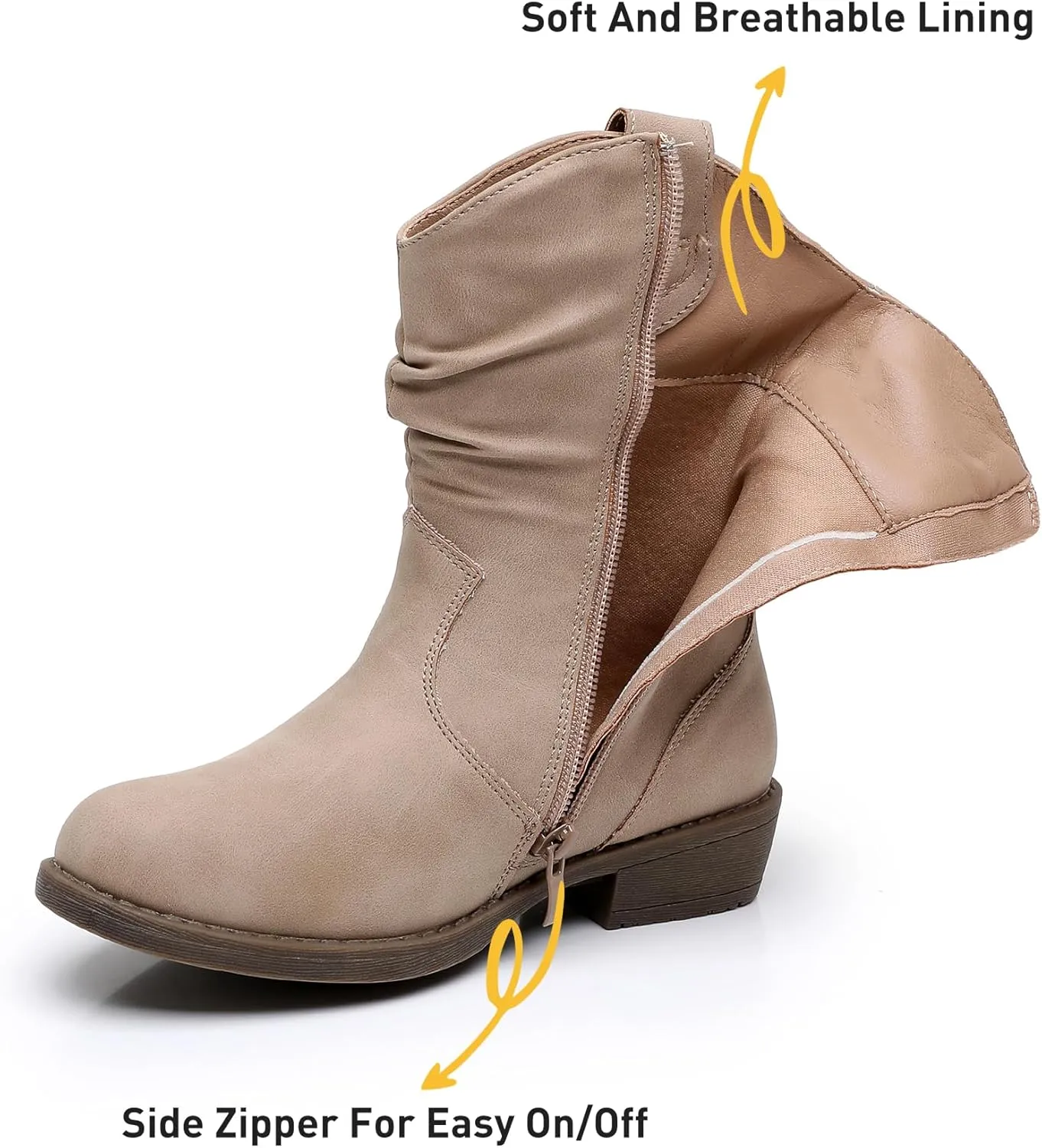 Apakowa Girls Cowgirl Boots Girls Western Slouch Mid-Calf Boots with Side Zipper Soft Faux Suede Fashion Dress Boots for Little & Big Kids