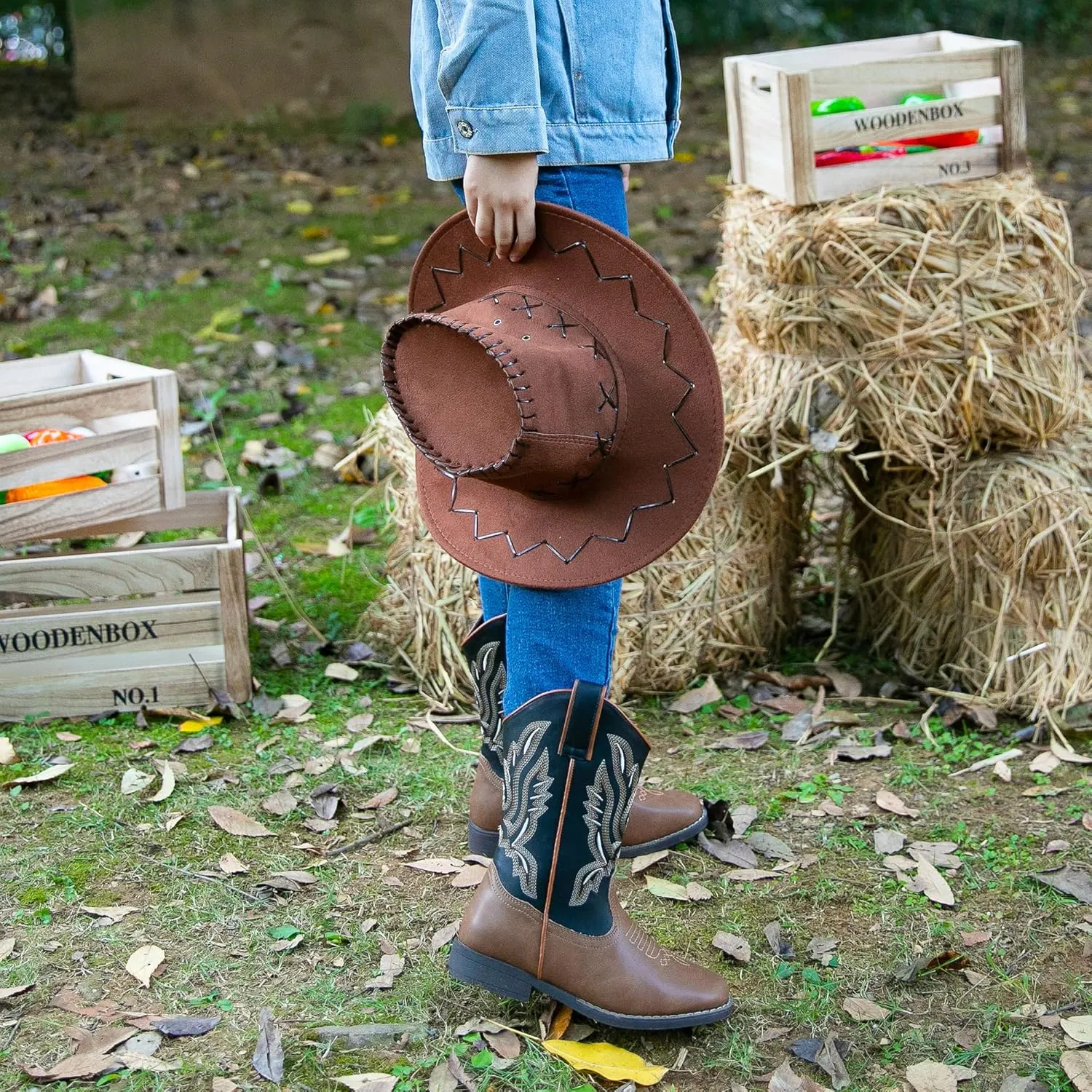 Apakowa Kids Cowboy Boots - Cowboy and Cowgirl Boots for Boys and Girls, Mid-Calf Square Toe Western Rodeo Boots with Embroidery and Side Zipper (Toddler/Little Kid/Big Kid)