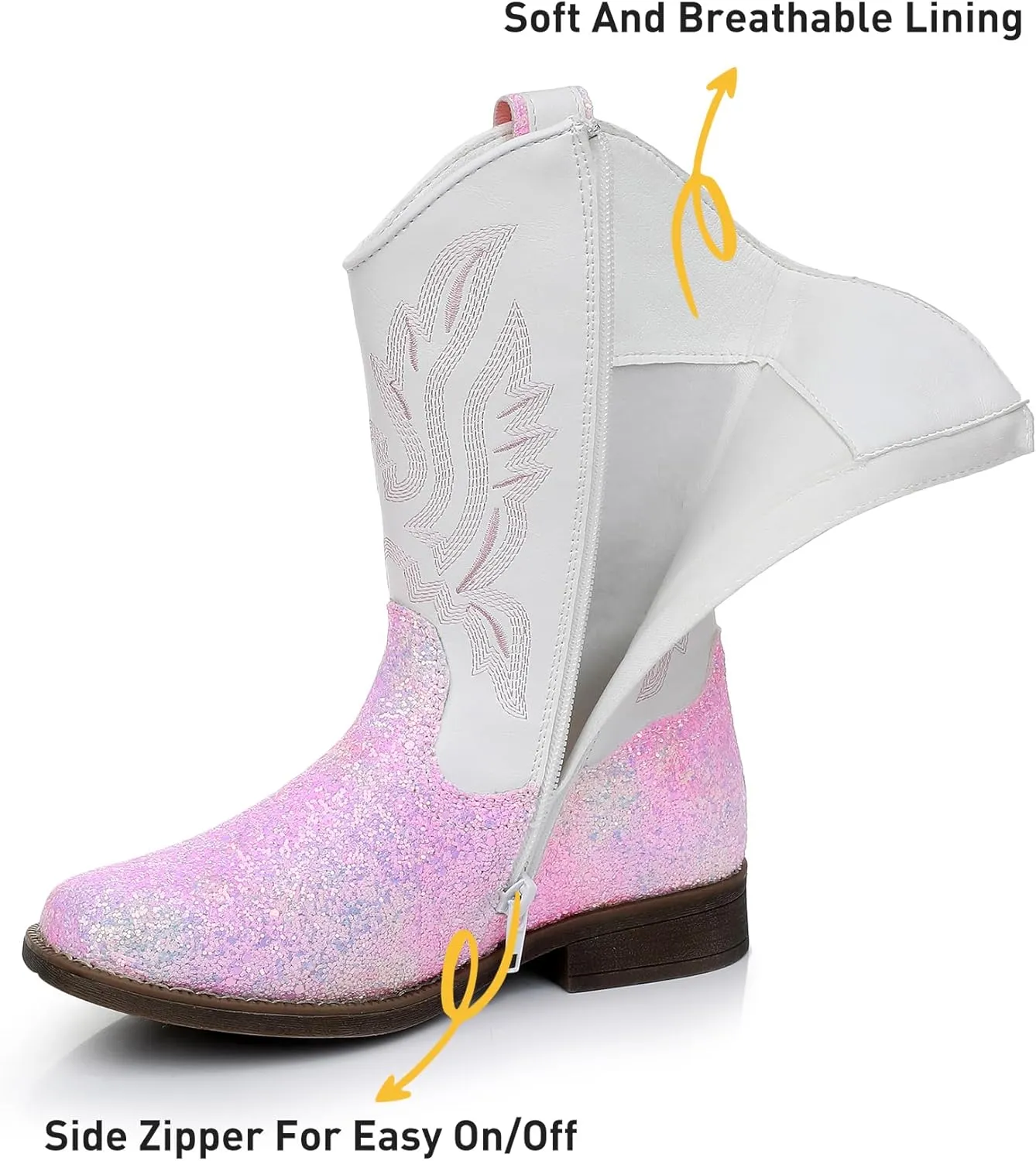 Apakowa Kids Cowboy Boots - Cowboy and Cowgirl Boots for Boys and Girls, Mid-Calf Square Toe Western Rodeo Boots with Embroidery and Side Zipper (Toddler/Little Kid/Big Kid)