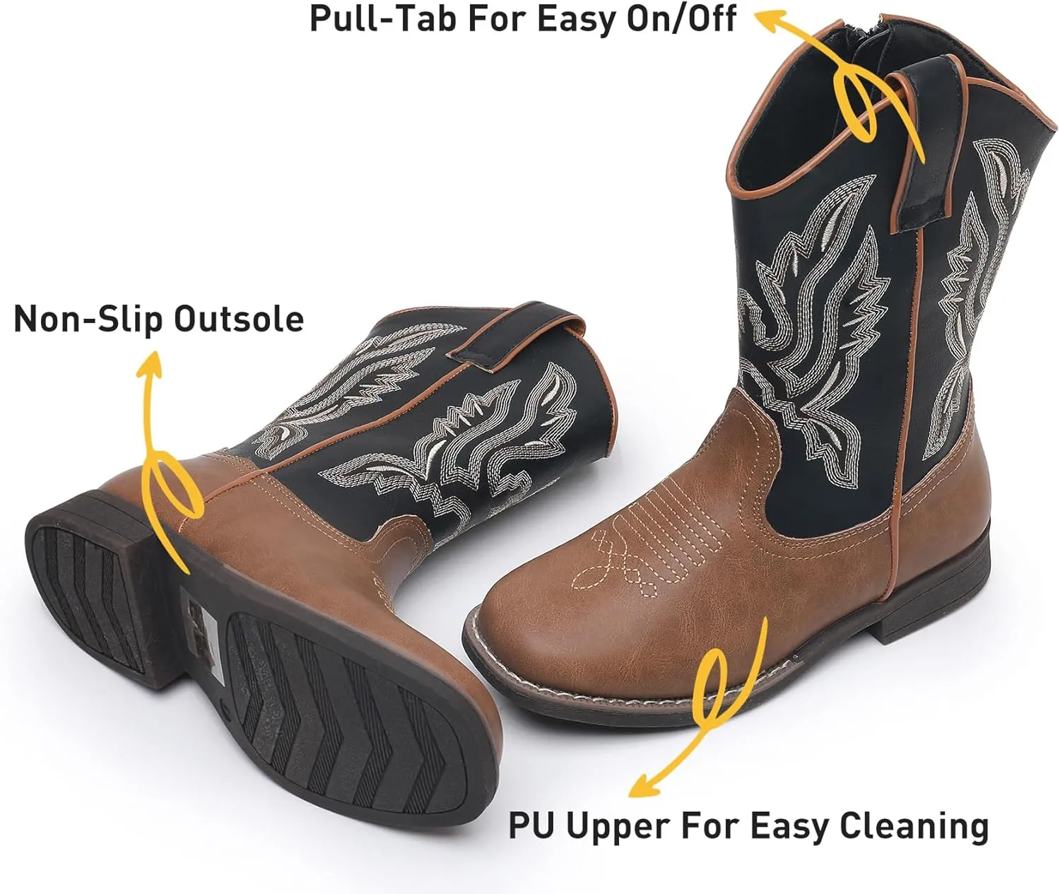Apakowa Kids Cowboy Boots - Cowboy and Cowgirl Boots for Boys and Girls, Mid-Calf Square Toe Western Rodeo Boots with Embroidery and Side Zipper (Toddler/Little Kid/Big Kid)