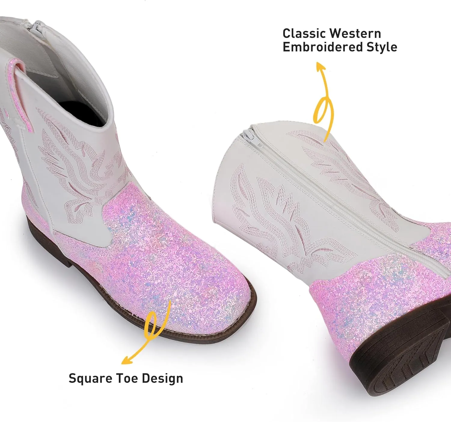 Apakowa Kids Cowboy Boots - Cowboy and Cowgirl Boots for Boys and Girls, Mid-Calf Square Toe Western Rodeo Boots with Embroidery and Side Zipper (Toddler/Little Kid/Big Kid)