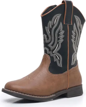 Apakowa Kids Cowboy Boots - Cowboy and Cowgirl Boots for Boys and Girls, Mid-Calf Square Toe Western Rodeo Boots with Embroidery and Side Zipper (Toddler/Little Kid/Big Kid)