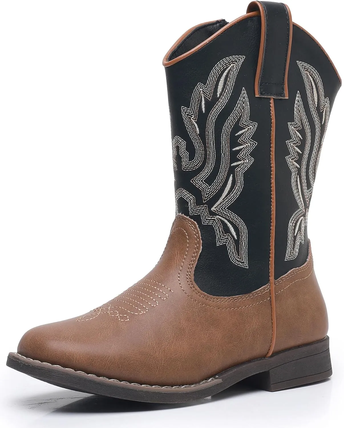 Apakowa Kids Cowboy Boots - Cowboy and Cowgirl Boots for Boys and Girls, Mid-Calf Square Toe Western Rodeo Boots with Embroidery and Side Zipper (Toddler/Little Kid/Big Kid)