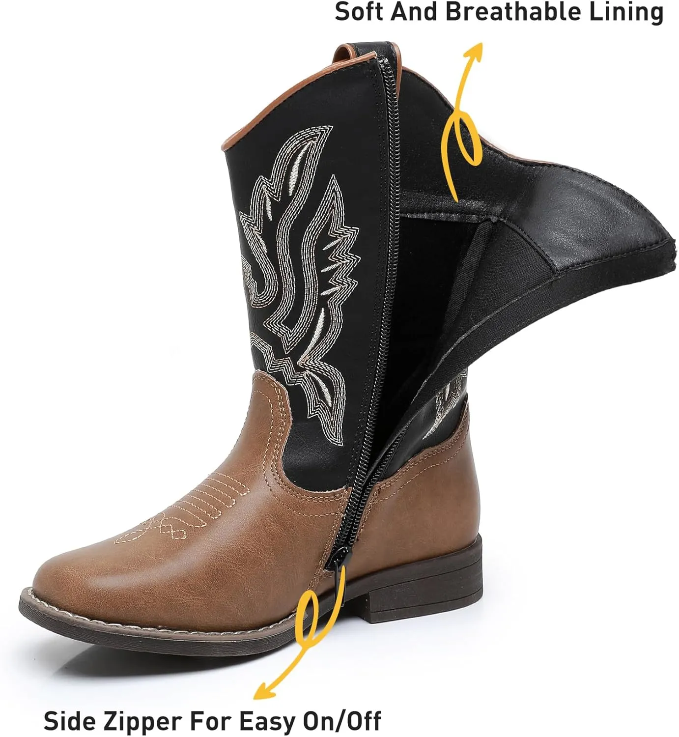 Apakowa Kids Cowboy Boots - Cowboy and Cowgirl Boots for Boys and Girls, Mid-Calf Square Toe Western Rodeo Boots with Embroidery and Side Zipper (Toddler/Little Kid/Big Kid)