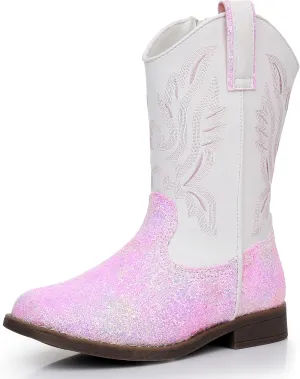 Apakowa Kids Cowboy Boots - Cowboy and Cowgirl Boots for Boys and Girls, Mid-Calf Square Toe Western Rodeo Boots with Embroidery and Side Zipper (Toddler/Little Kid/Big Kid)