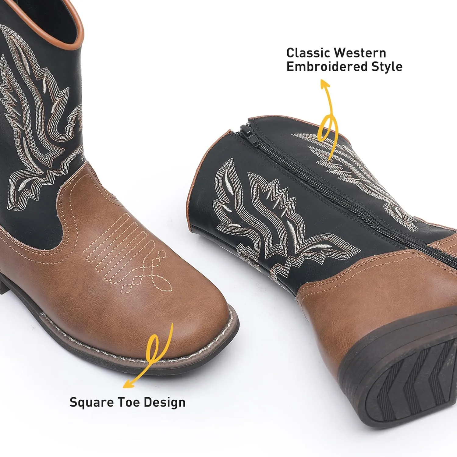 Apakowa Kids Cowboy Boots - Cowboy and Cowgirl Boots for Boys and Girls, Mid-Calf Square Toe Western Rodeo Boots with Embroidery and Side Zipper (Toddler/Little Kid/Big Kid)