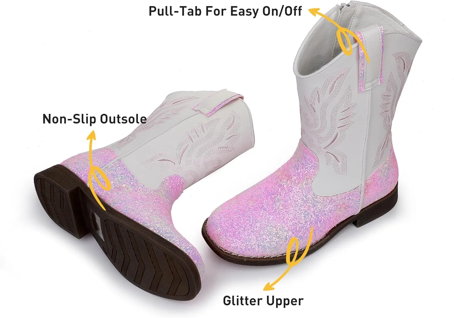 Apakowa Kids Cowboy Boots - Cowboy and Cowgirl Boots for Boys and Girls, Mid-Calf Square Toe Western Rodeo Boots with Embroidery and Side Zipper (Toddler/Little Kid/Big Kid)