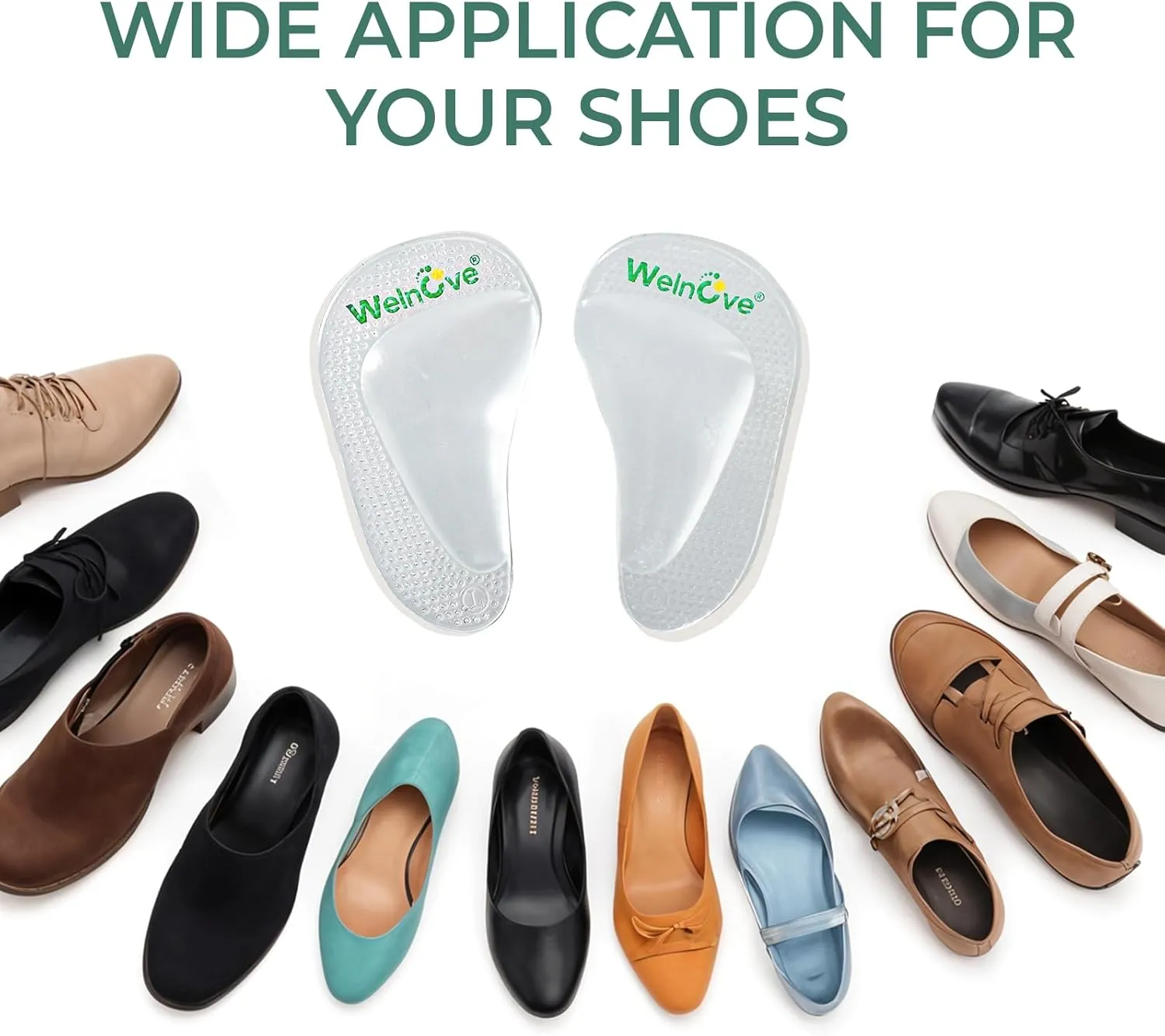 Arch Support Inserts Flat Feet - Welnove 8-Pair Gel Arch Support Insoles for Plantar Fasciitis, Foot Pain Fatigue Relief - Soft Heel Pads Adhesive Fit Most Shoes, Men Women, 0.47" Height
