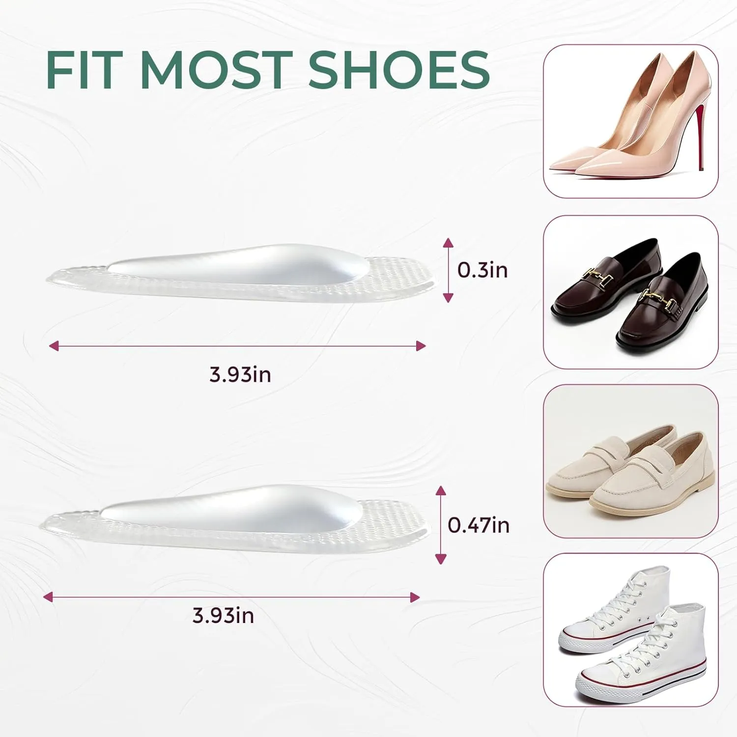 Arch Support Inserts Flat Feet - Welnove 8-Pair Gel Arch Support Insoles for Plantar Fasciitis, Foot Pain Fatigue Relief - Soft Heel Pads Adhesive Fit Most Shoes, Men Women, 0.47" Height