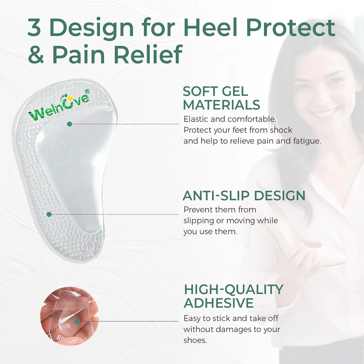 Arch Support Inserts Flat Feet - Welnove 8-Pair Gel Arch Support Insoles for Plantar Fasciitis, Foot Pain Fatigue Relief - Soft Heel Pads Adhesive Fit Most Shoes, Men Women, 0.47" Height