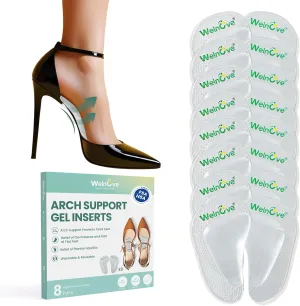 Arch Support Inserts Flat Feet - Welnove 8-Pair Gel Arch Support Insoles for Plantar Fasciitis, Foot Pain Fatigue Relief - Soft Heel Pads Adhesive Fit Most Shoes, Men Women, 0.47" Height