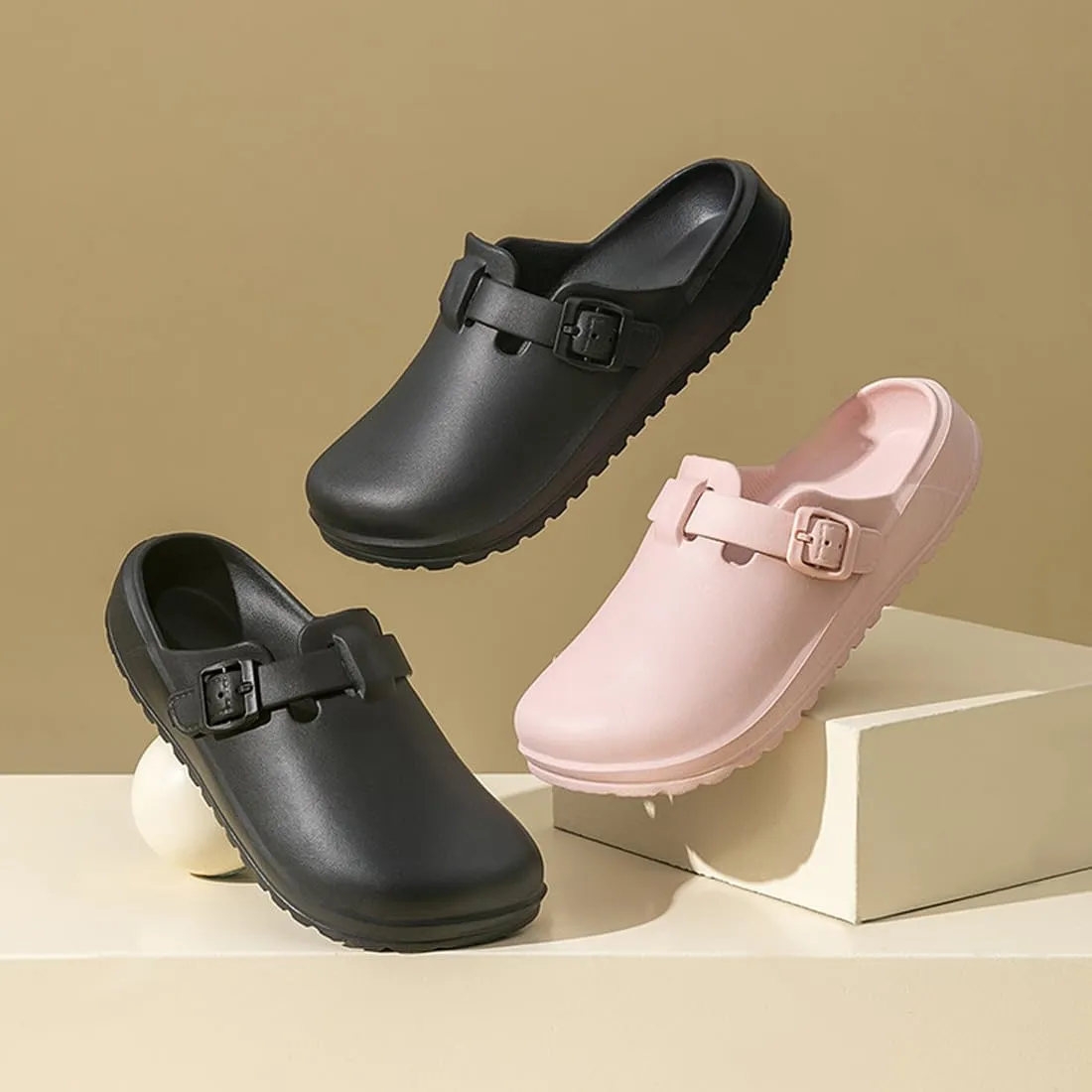 Arch Support Nurse Clogs for Women and Men, Adjustable Buckle Mules Non Slip Work Shoes Chef Garden Sandals, Slip-On Cushion Slippers Slides