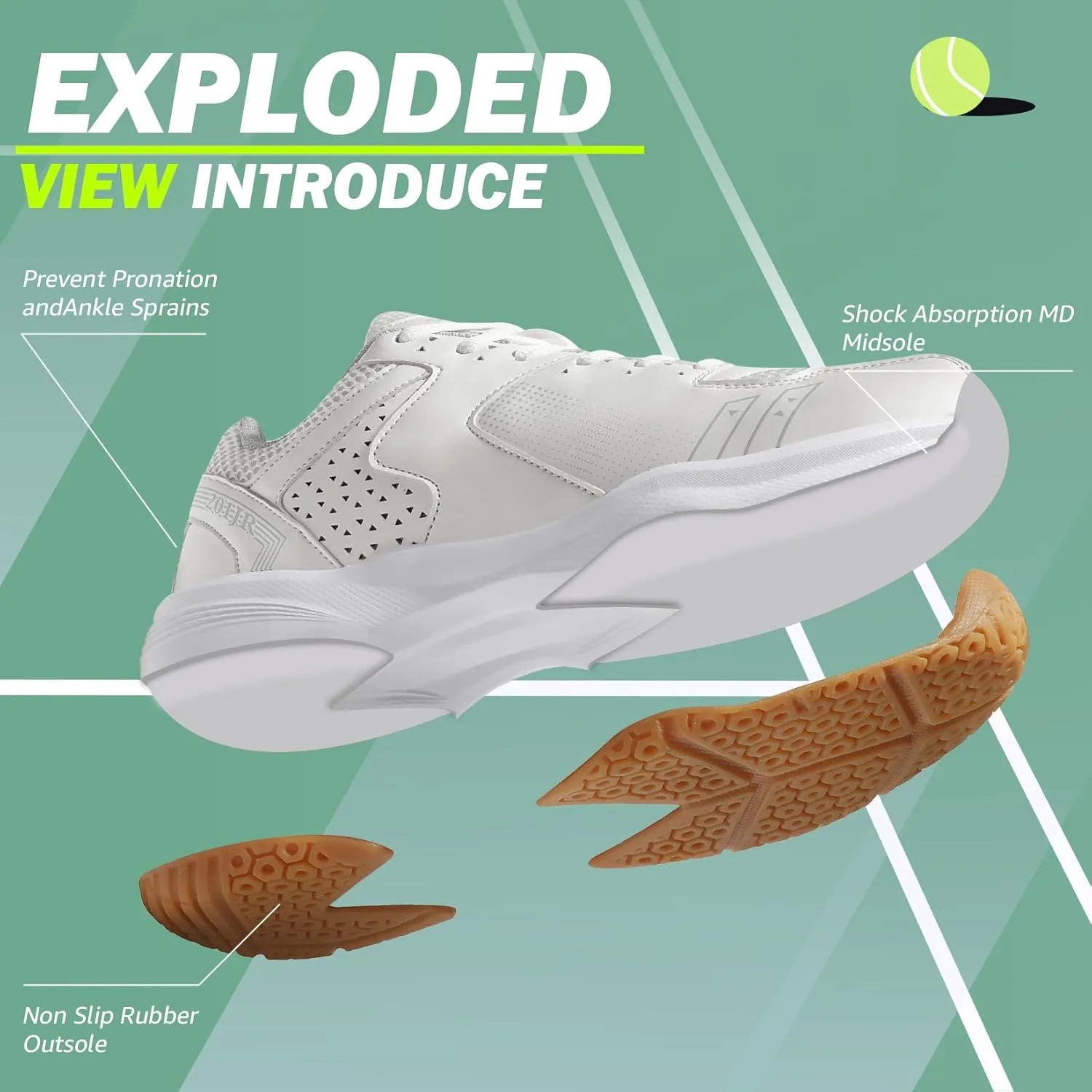 ASHION Pickleball Shoes for Men Tennis Shoes Sneakers for All Court Racquetball Athletic Shoes for Racquet Sport | Arch Support