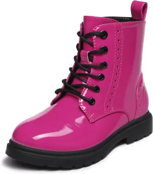 Athlefit Boys Girls Waterproof Combat Boots Lace Up Side Zipper Ankle Booties for Toddler/Little Kid/Big Kid