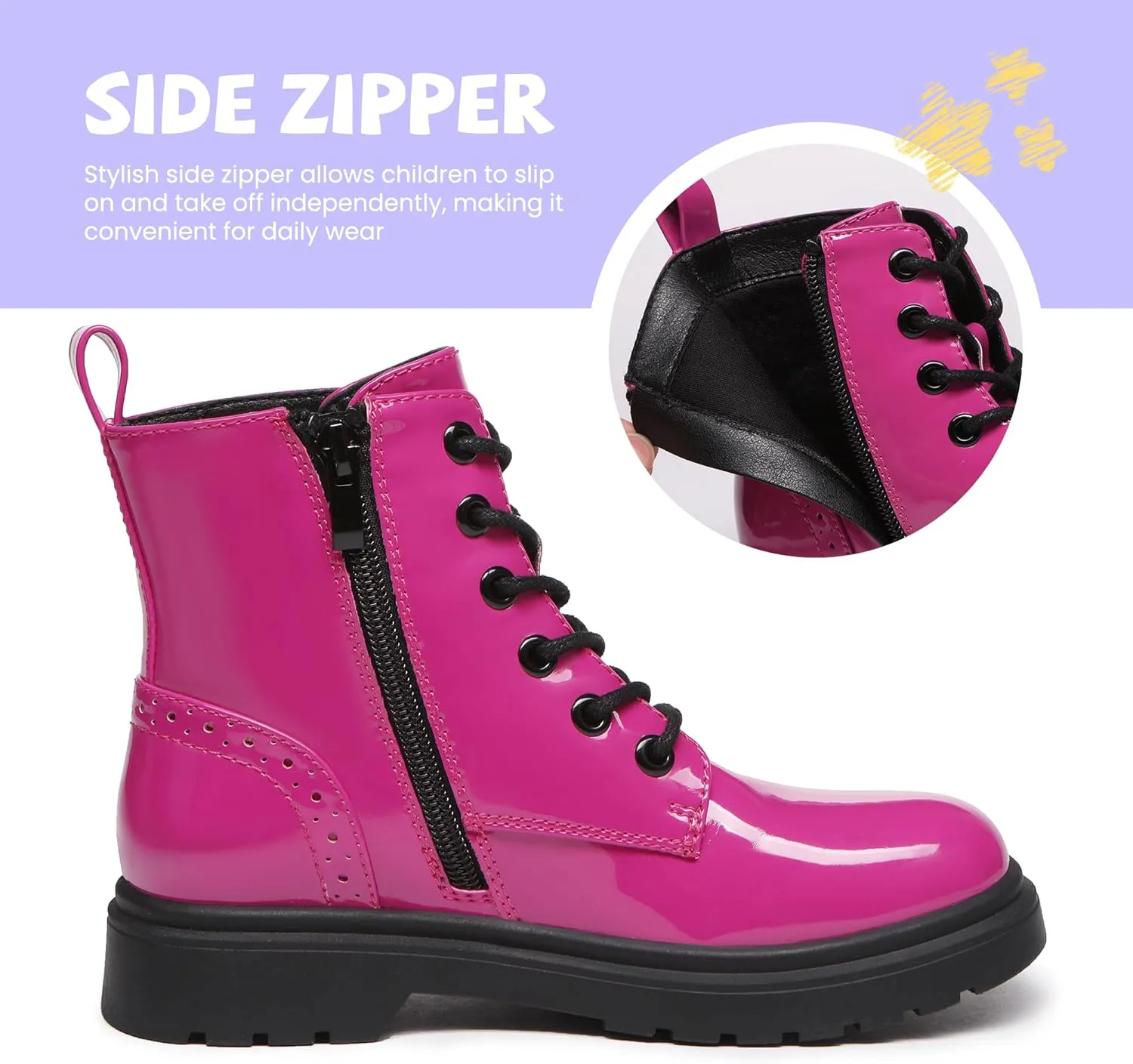 Athlefit Boys Girls Waterproof Combat Boots Lace Up Side Zipper Ankle Booties for Toddler/Little Kid/Big Kid