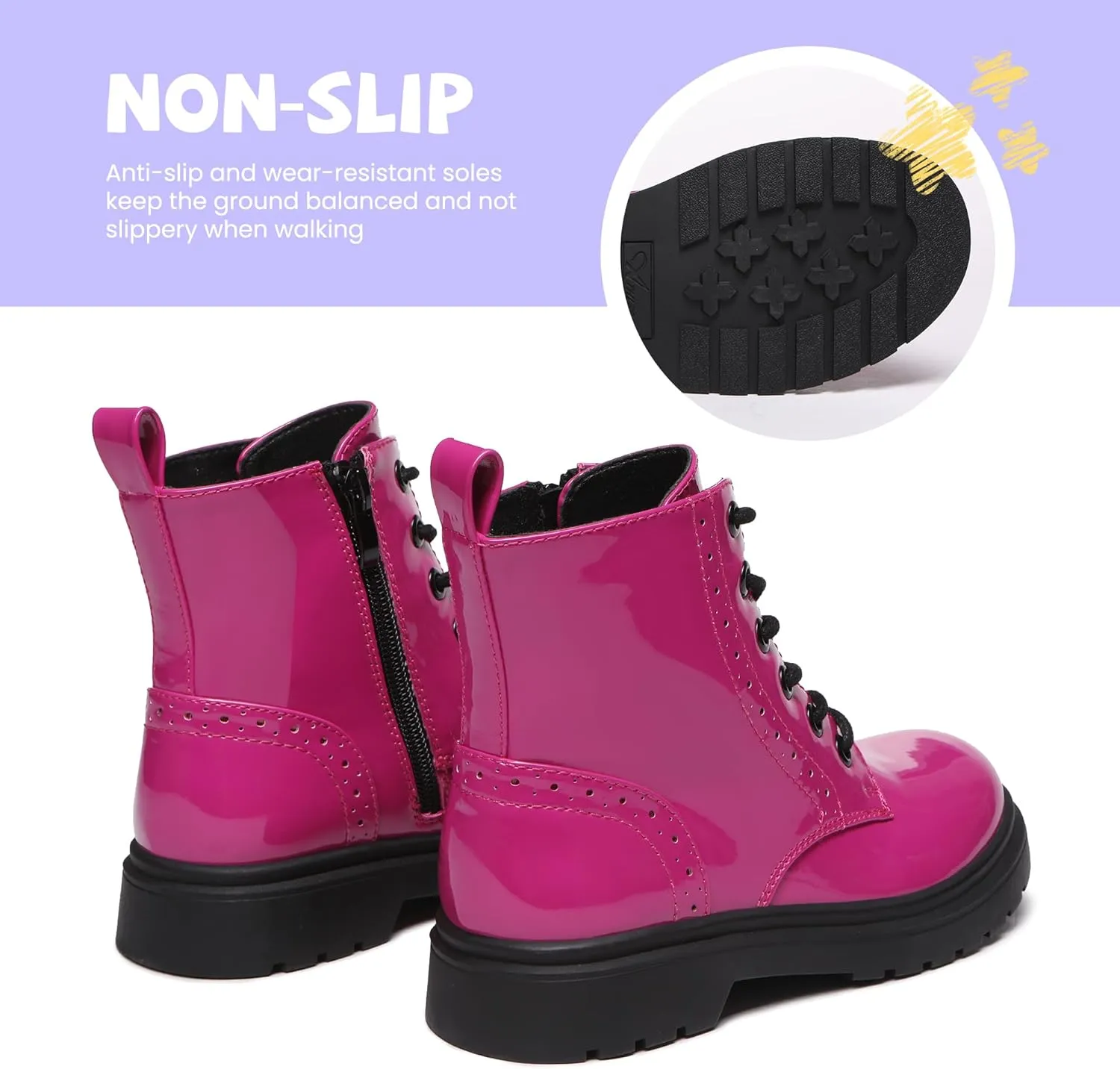 Athlefit Boys Girls Waterproof Combat Boots Lace Up Side Zipper Ankle Booties for Toddler/Little Kid/Big Kid