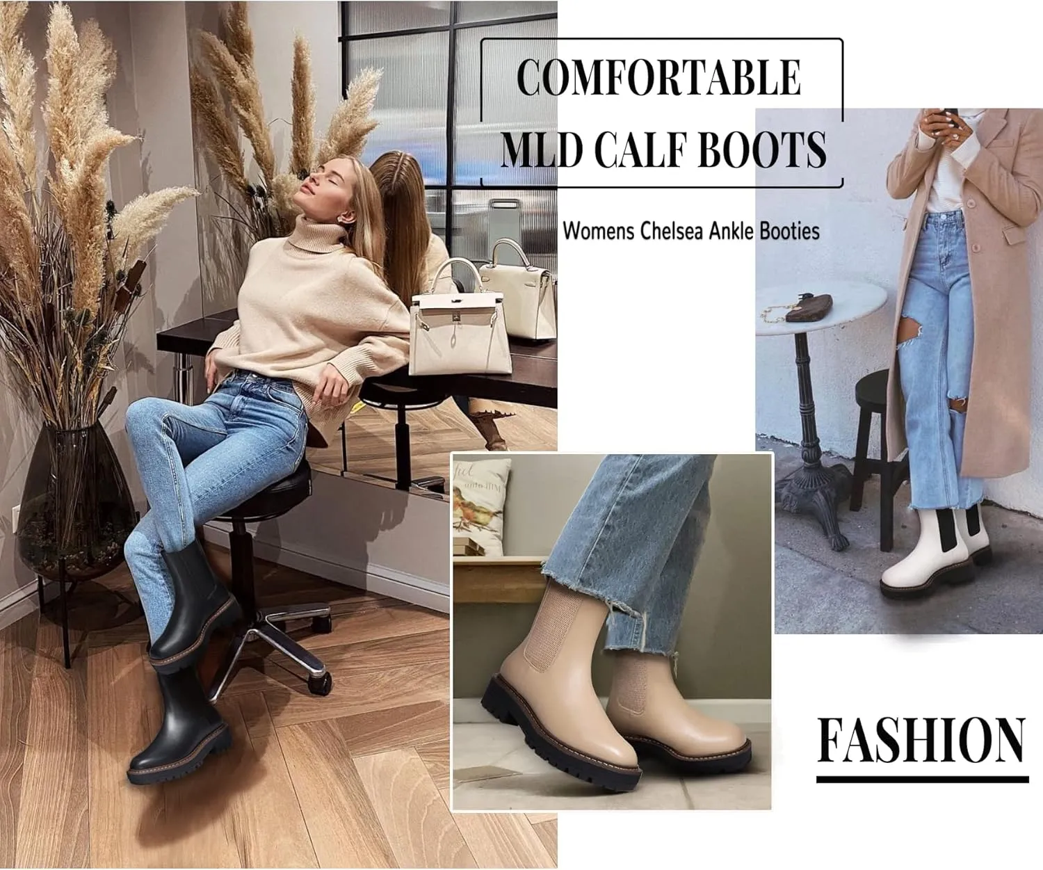Athlefit Women's Chelsea Ankle Boots Platform Slip On Chunky Heel Lug Sole Leather Booties