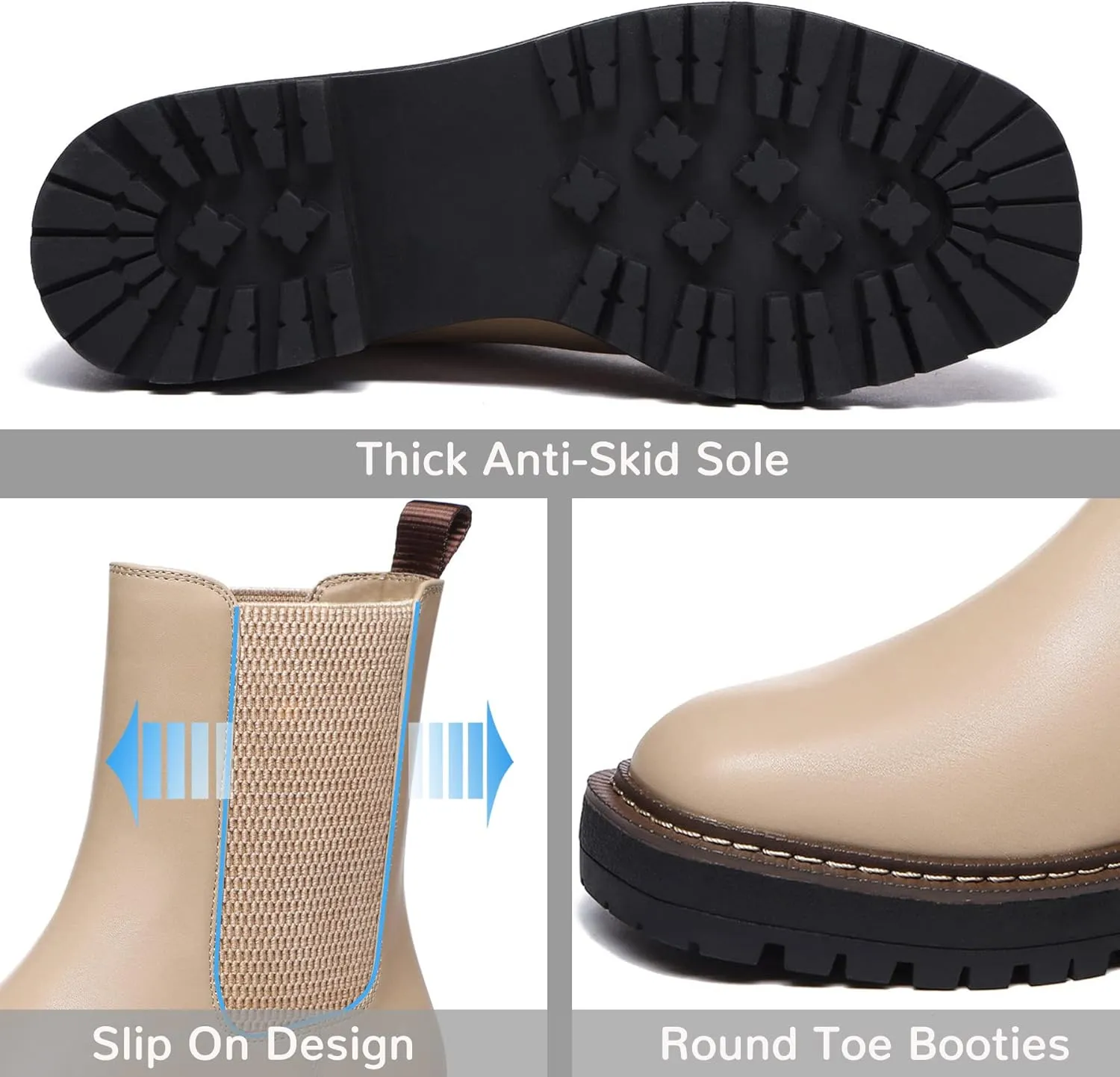 Athlefit Women's Chelsea Ankle Boots Platform Slip On Chunky Heel Lug Sole Leather Booties