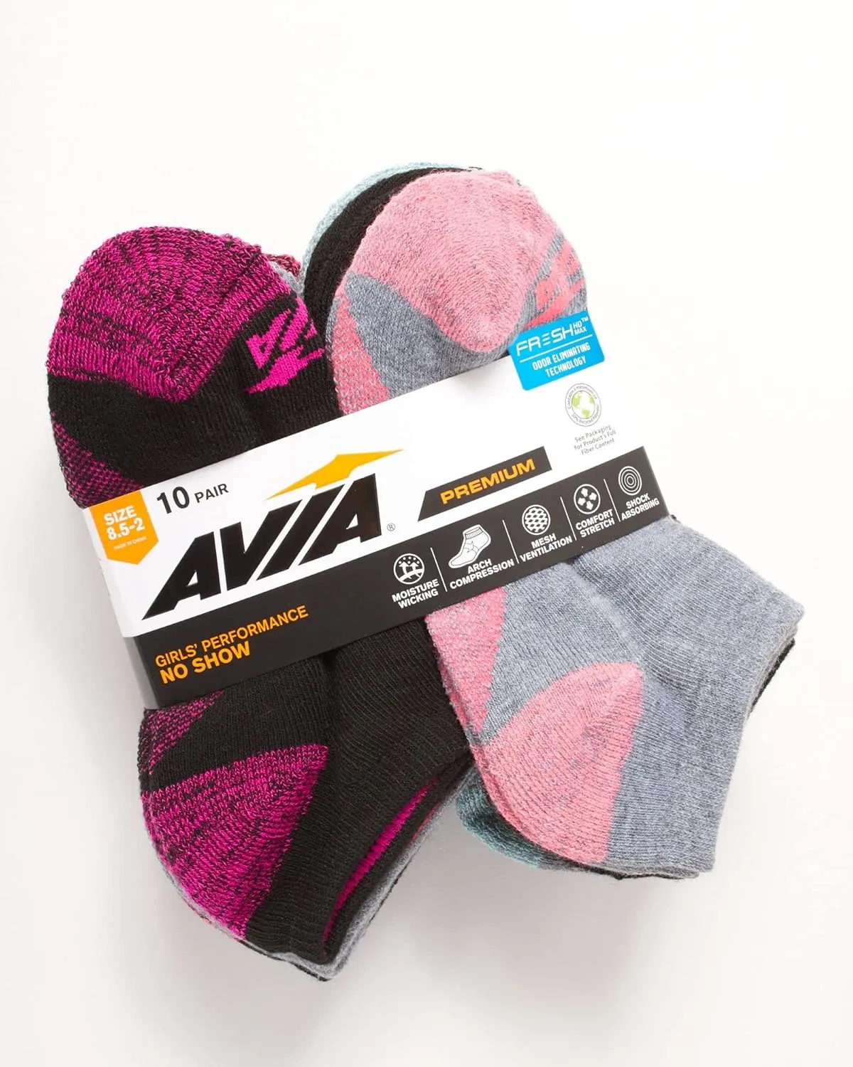 Avia Girls' Socks - 10 Pack Athletic Low Cut No Show Cushioned Liners
