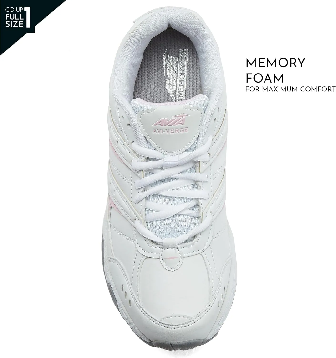 Avia Verge Womens Sneakers - Tennis, Court, Cross Training, or Pickleball Shoes for Women, Classic Black or Walking White Sneakers with Arch Support, Wide Width or Medium