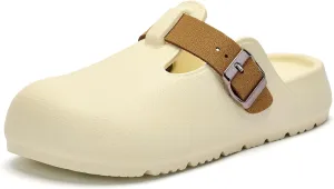 Axcone Womens Clogs Soft Footbed Mules Non-Slip Garden Work Shoes Double Buckle Adjustable EVA Flat Sandals