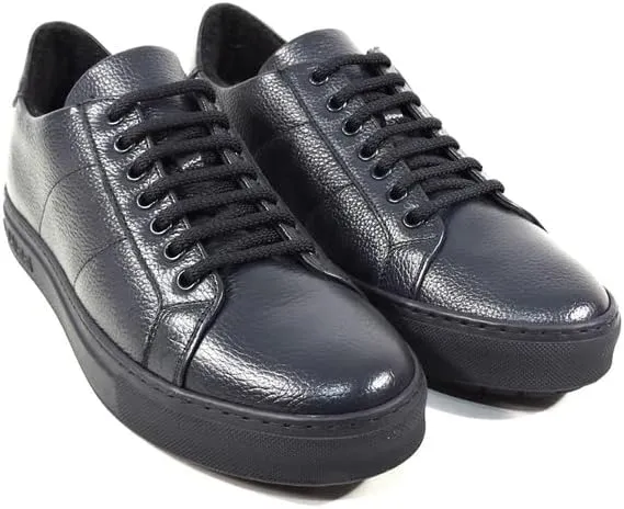 Baldinini Men's Navy Blue Deer Leather Comfort Winter Sneakers