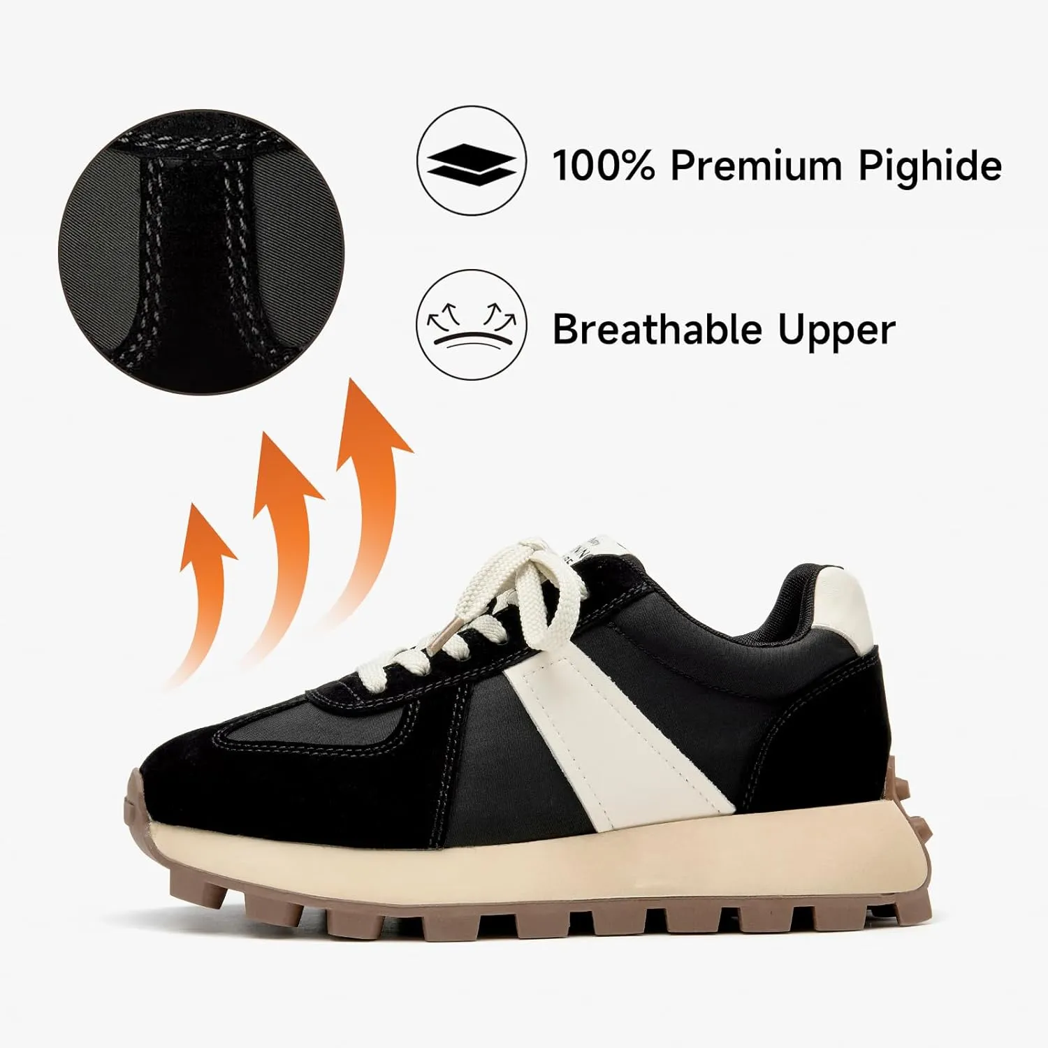 BEAU TODAY Fashion Sneakers for Women Genuine Leather Casual Tennis Shoes Retro Comfortable Non-Slip Wide Walking Shoes for Gym