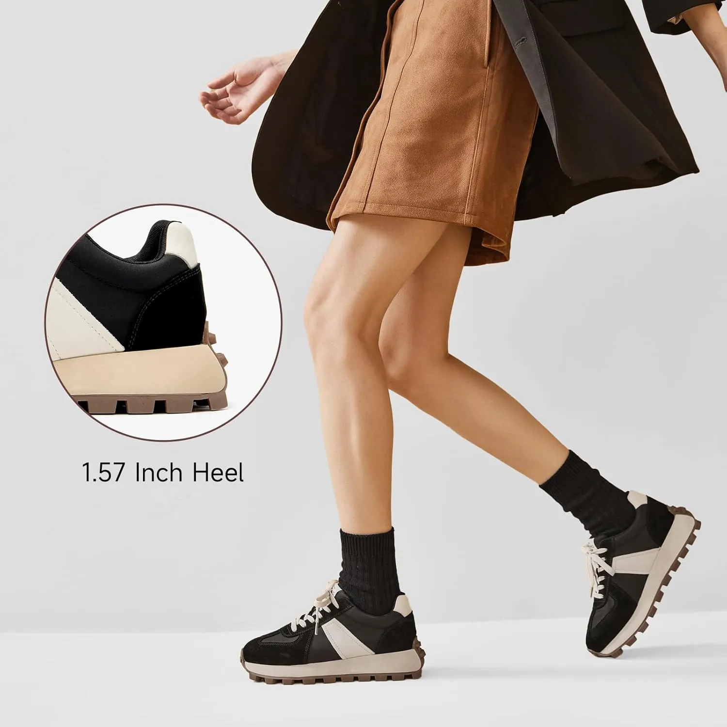 BEAU TODAY Fashion Sneakers for Women Genuine Leather Casual Tennis Shoes Retro Comfortable Non-Slip Wide Walking Shoes for Gym