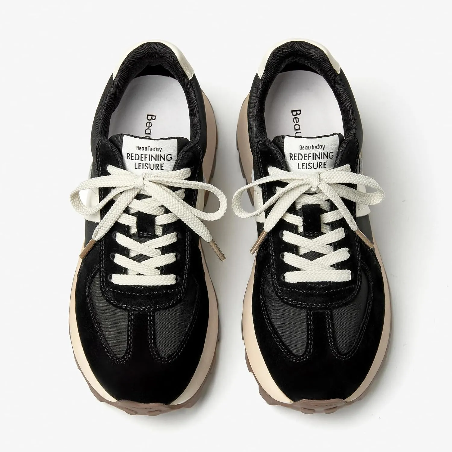 BEAU TODAY Fashion Sneakers for Women Genuine Leather Casual Tennis Shoes Retro Comfortable Non-Slip Wide Walking Shoes for Gym