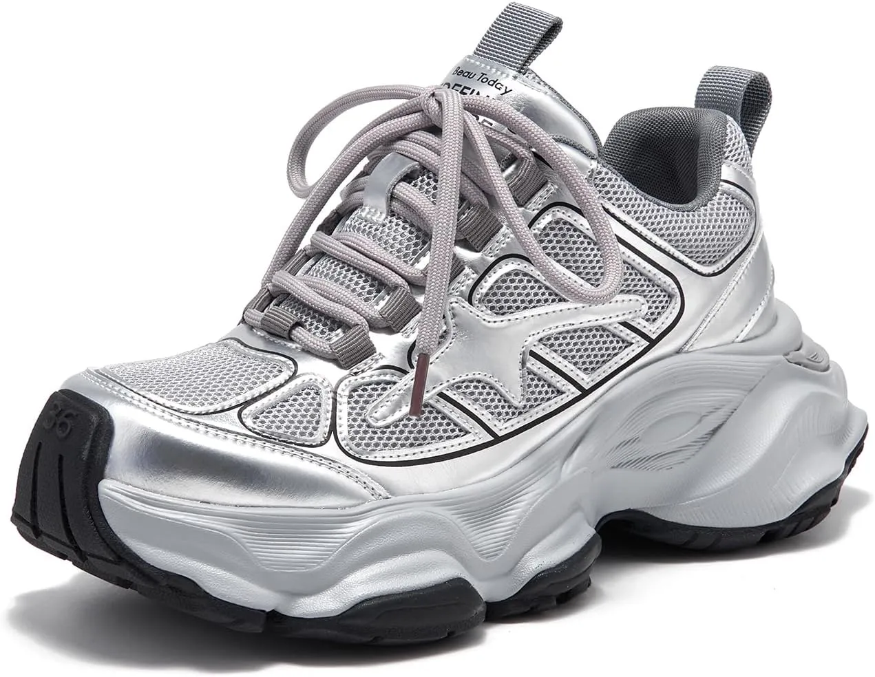 BEAU TODAY Womens Chunky Sneakers,Fashion Sneakers for Women,Lace-up Air Mesh Chunky Walking Tennis Shoes Treny Dad Sneakers