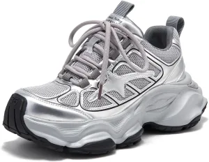 BEAU TODAY Womens Chunky Sneakers,Fashion Sneakers for Women,Lace-up Air Mesh Chunky Walking Tennis Shoes Treny Dad Sneakers