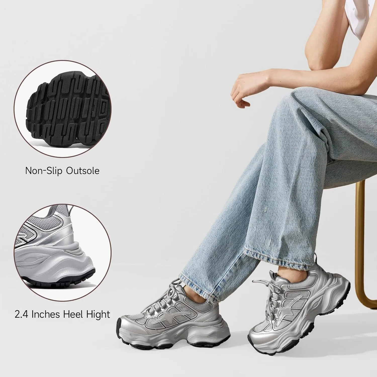 BEAU TODAY Womens Chunky Sneakers,Fashion Sneakers for Women,Lace-up Air Mesh Chunky Walking Tennis Shoes Treny Dad Sneakers