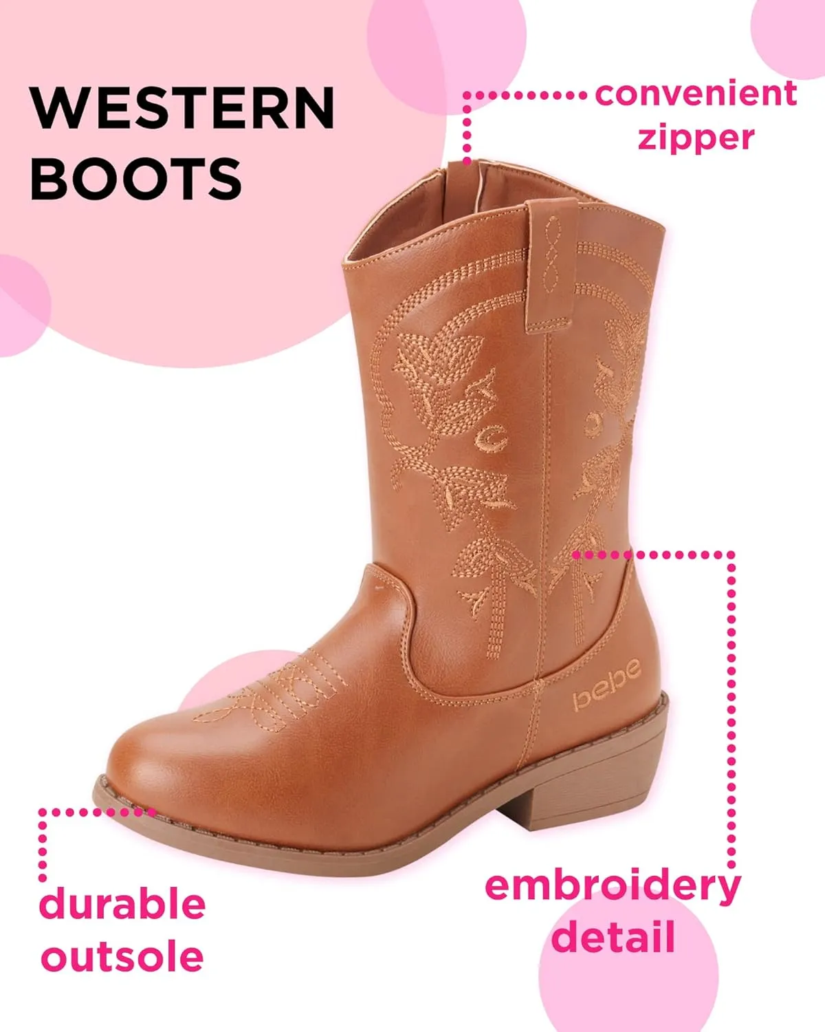 bebe Girls' Cowboy Boots - Classic Western Country Cowgirl Boots - Mid Calf Riding Shoes for Toddlers Little and Big Girls