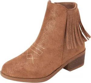 bebe Girls Cowboy Boots - Suede Ankle Booties with Fringe and Block Heels - Sparkly Shoes for Toddlers, Little and Big Girls
