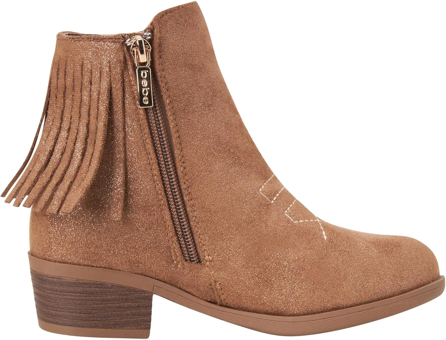 bebe Girls Cowboy Boots - Suede Ankle Booties with Fringe and Block Heels - Sparkly Shoes for Toddlers, Little and Big Girls