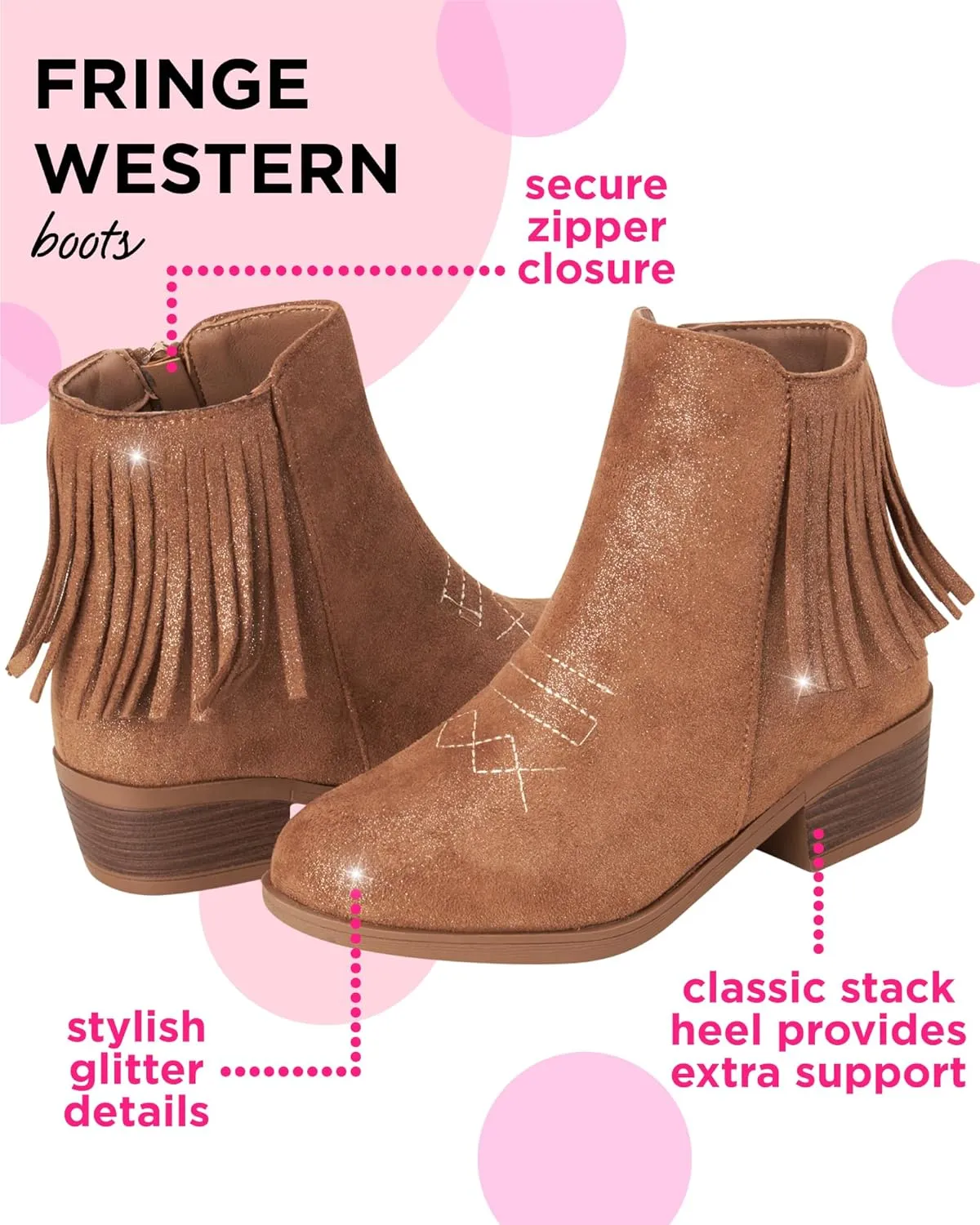 bebe Girls Cowboy Boots - Suede Ankle Booties with Fringe and Block Heels - Sparkly Shoes for Toddlers, Little and Big Girls