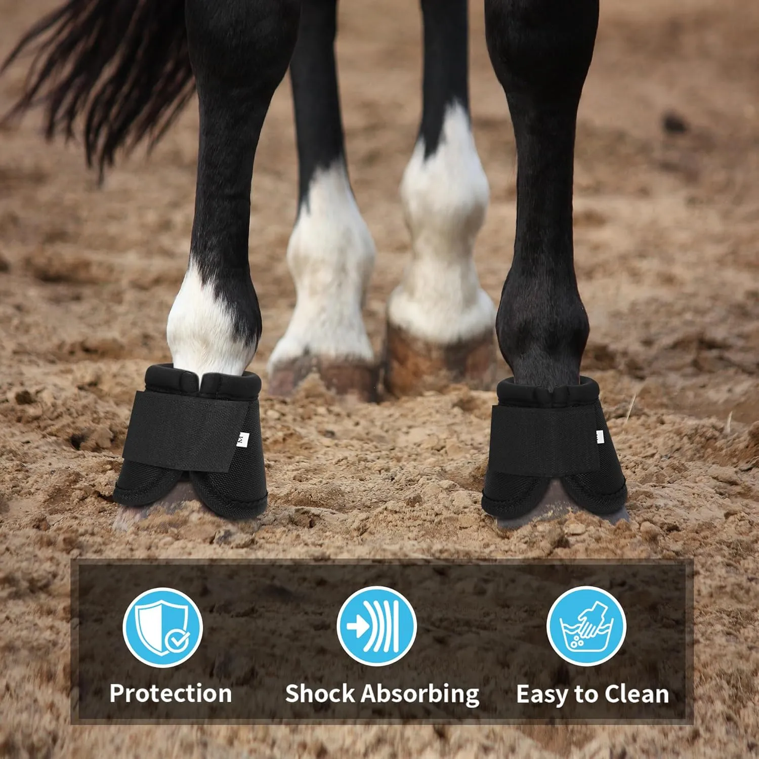 Bell Boots for Horses - No Turn Bell Boots, Ballistic Overreach Bell Boots, Shock Absorbing Hoof Protection for Horses (Black, Medium)